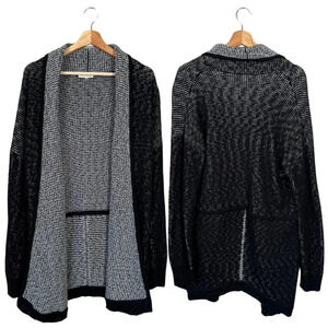 Eileen Fisher Open Front Knit Cardigan Sweater Women Medium Black Organic Cotton